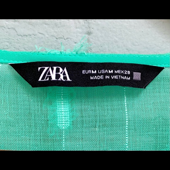 Zara Sheer Green Puff Sleeve Blouse - Picture 6 of 7